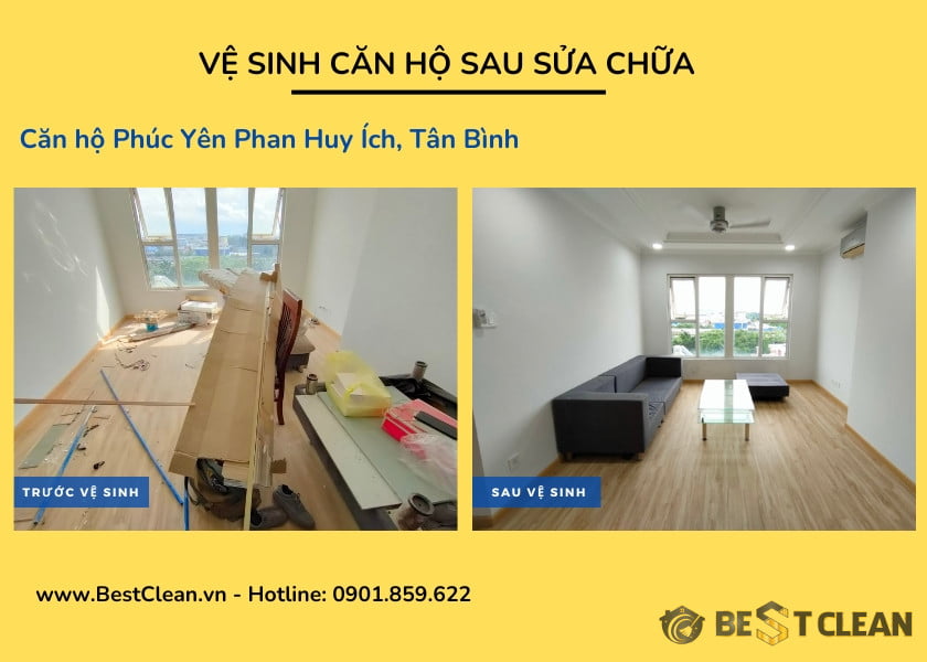 Dịch vụ vệ sinh công nghiệp căn hộ sau sửa chữa tại chung cư Phúc Yên Tân Bình